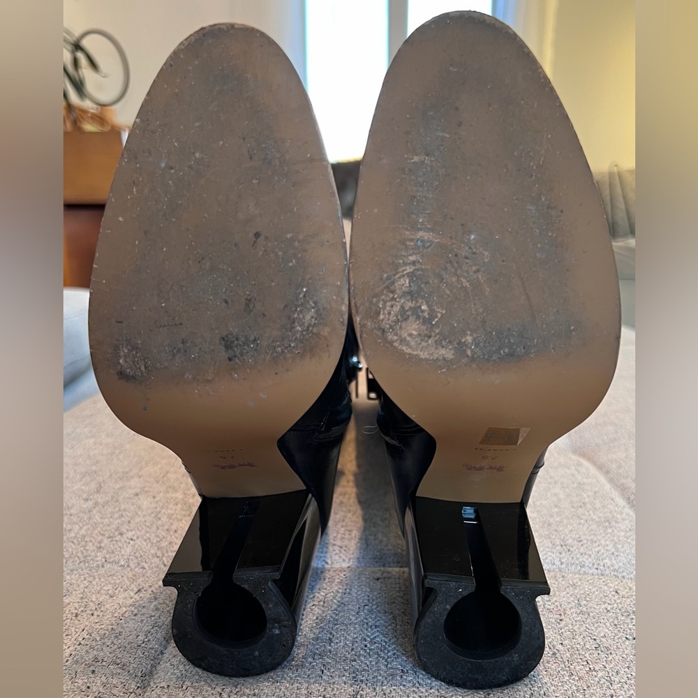 Coach Black Leather Knee-High Heeled Boots with Side Zip. - Picture 3 of 10
